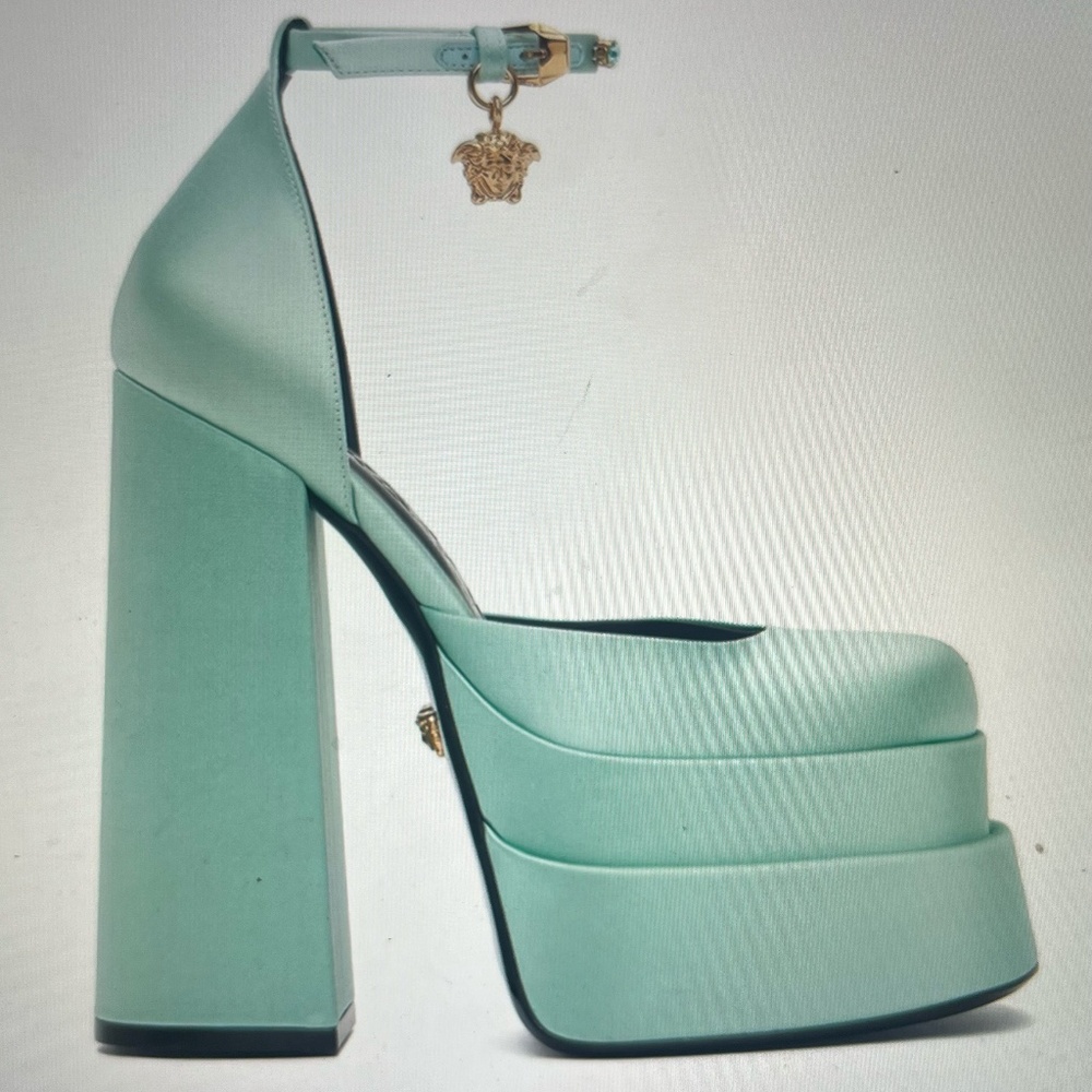 VERSACE Blue Medusa Aevitas Platform Heels